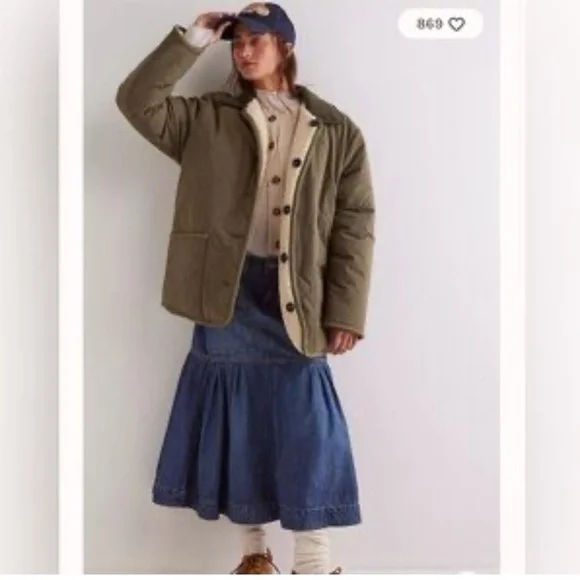 Free people Arnelle Teddy Reversible Olive Green Quilted Jacket size M NWOT